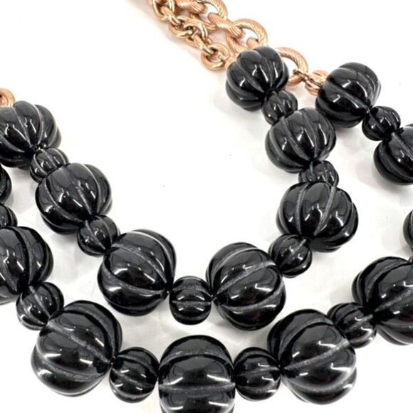 Folli Follie Womens Beaded Chunky Chain Links 2-Strand Necklace Black Gold - Picture 2 of 5